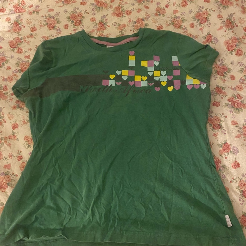 Roxy Green Short Sleeve Tee with Heart Design